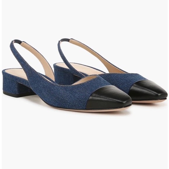 NEW VERONICA BEARD Cecile denim slingback pumps in Mountain Blue/ Black Size 8.5 - Picture 9 of 9